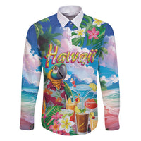Hawaii Cocktails Family Matching Puletasi and Hawaiian Shirt Parrot with Cute Beach Landscape and Tropical Plants LT03 Dad's Shirt - Long Sleeve Pastel - Polynesian Pride