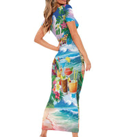 Hawaii Cocktails Family Matching Short Sleeve Bodycon Dress and Hawaiian Shirt Parrot with Cute Beach Landscape and Tropical Plants LT03 - Polynesian Pride