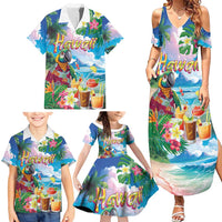 Hawaii Cocktails Family Matching Summer Maxi Dress and Hawaiian Shirt Parrot with Cute Beach Landscape and Tropical Plants LT03 - Polynesian Pride