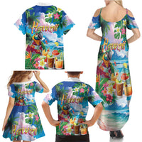 Hawaii Cocktails Family Matching Summer Maxi Dress and Hawaiian Shirt Parrot with Cute Beach Landscape and Tropical Plants LT03 - Polynesian Pride