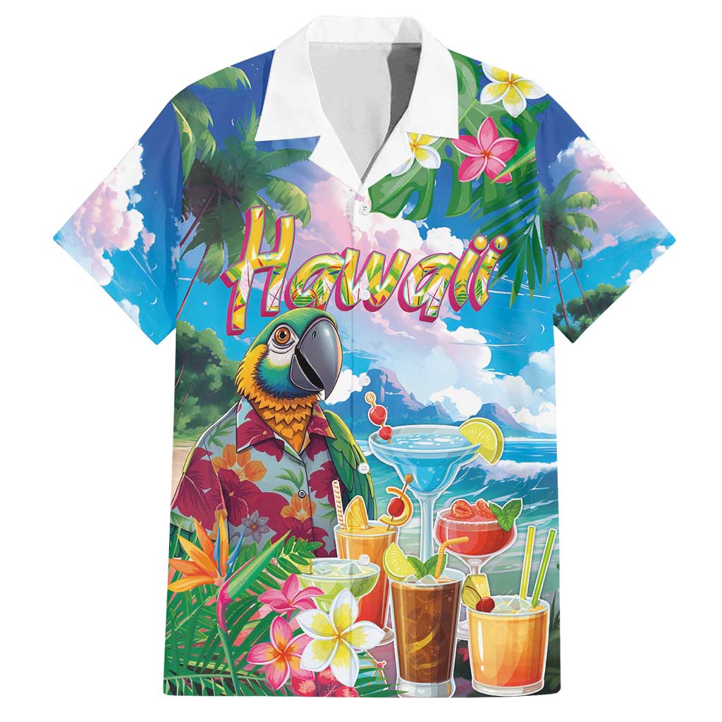 Hawaii Cocktails Family Matching Summer Maxi Dress and Hawaiian Shirt Parrot with Cute Beach Landscape and Tropical Plants LT03 Dad's Shirt - Short Sleeve Pastel - Polynesian Pride