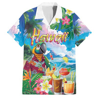 Hawaii Cocktails Family Matching Tank Maxi Dress and Hawaiian Shirt Parrot with Cute Beach Landscape and Tropical Plants LT03 Dad's Shirt - Short Sleeve Pastel - Polynesian Pride