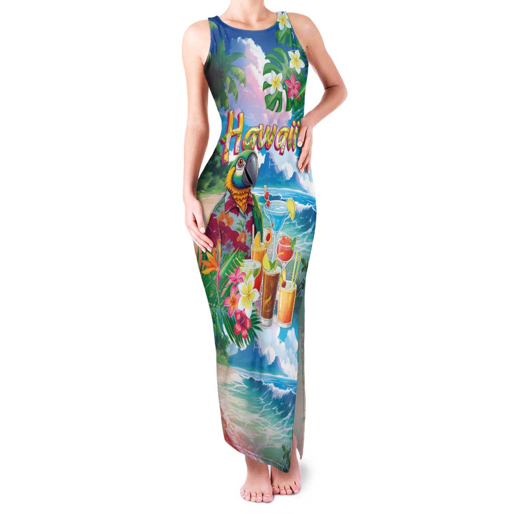 Hawaii Cocktails Family Matching Tank Maxi Dress and Hawaiian Shirt Parrot with Cute Beach Landscape and Tropical Plants LT03 Mom's Dress Pastel - Polynesian Pride