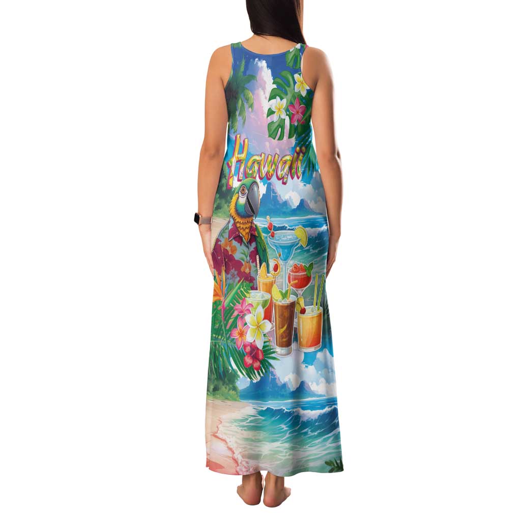 Hawaii Cocktails Family Matching Tank Maxi Dress and Hawaiian Shirt Parrot with Cute Beach Landscape and Tropical Plants LT03 - Polynesian Pride