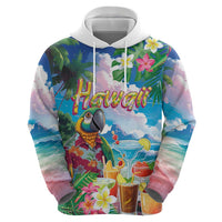 Hawaii Cocktails Hoodie Parrot with Cute Beach Landscape and Tropical Plants