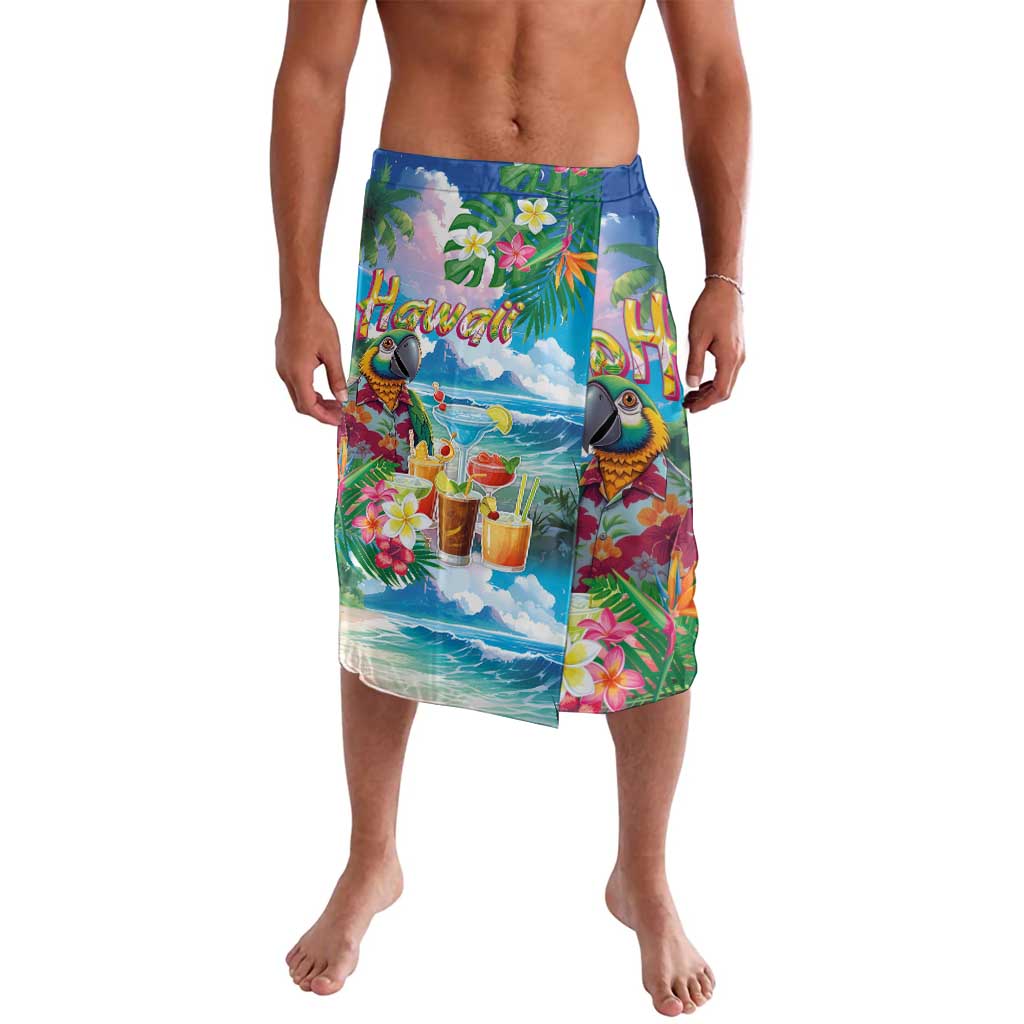 Hawaii Cocktails Lavalava Parrot with Cute Beach Landscape and Tropical Plants