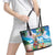 Hawaii Cocktails Leather Tote Bag Parrot with Cute Beach Landscape and Tropical Plants