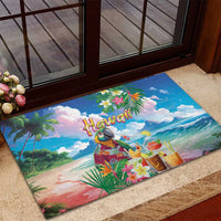 Hawaii Cocktails Rubber Doormat Parrot with Cute Beach Landscape and Tropical Plants