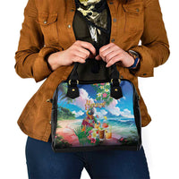 Hawaii Cocktails Shoulder Handbag Parrot with Cute Beach Landscape and Tropical Plants