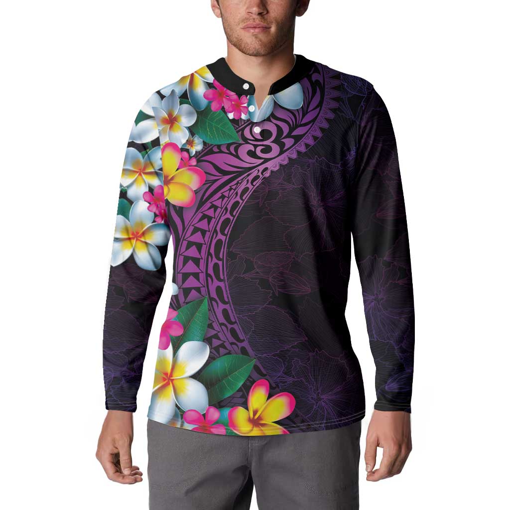 Hawaiian Plumeria-Polynesian Art Tattoo Mauve Color Button Sweatshirt