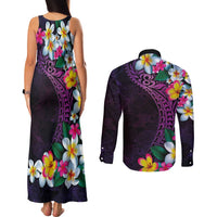 Hawaiian Plumeria-Polynesian Art Tattoo Mauve Color Couples Matching Tank Maxi Dress and Long Sleeve Button Shirt LT03 - Polynesian Pride