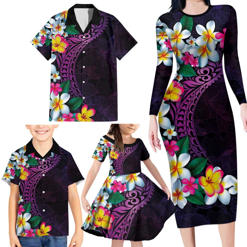 Hawaiian Plumeria-Polynesian Art Tattoo Mauve Color Family Matching Long Sleeve Bodycon Dress and Hawaiian Shirt LT03 - Polynesian Pride