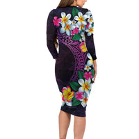 Hawaiian Plumeria-Polynesian Art Tattoo Mauve Color Family Matching Long Sleeve Bodycon Dress and Hawaiian Shirt LT03 - Polynesian Pride