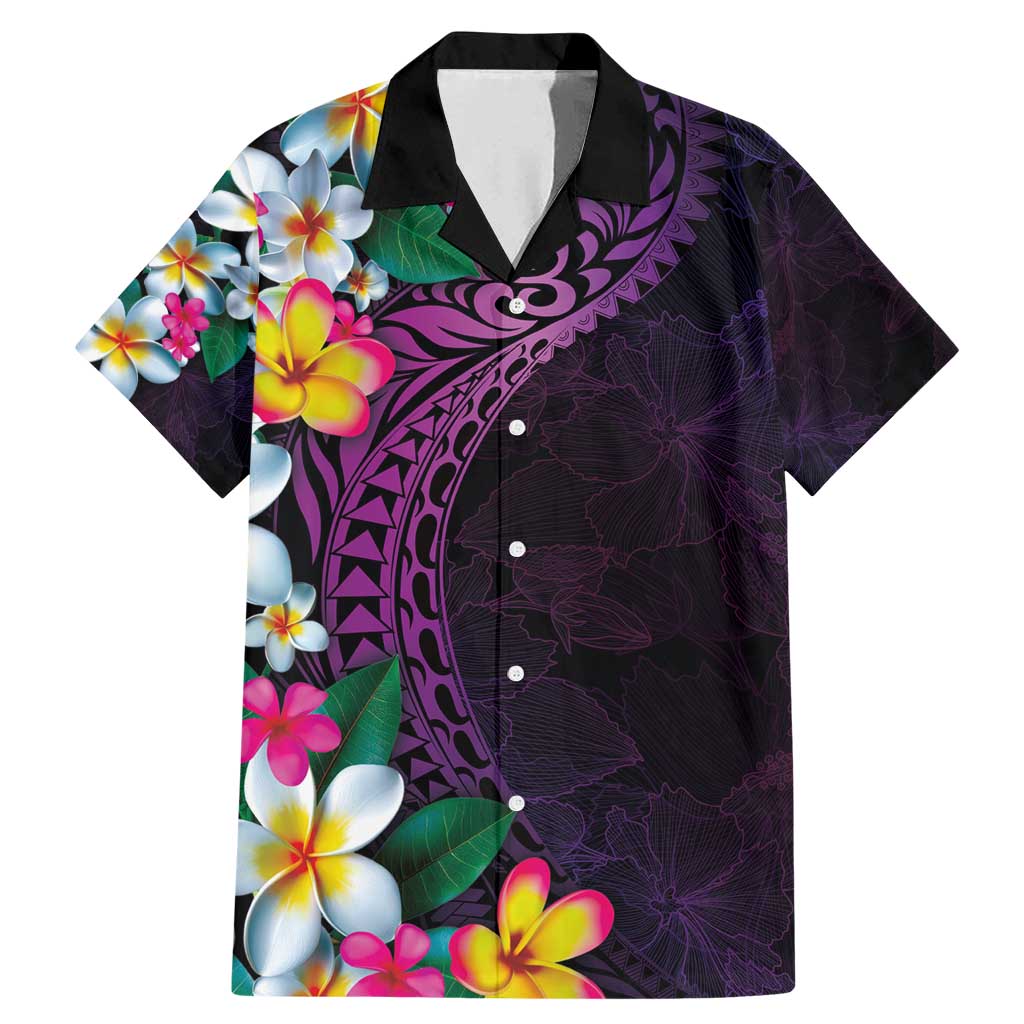 Hawaiian Plumeria-Polynesian Art Tattoo Mauve Color Family Matching Mermaid Dress and Hawaiian Shirt LT03 Dad's Shirt - Short Sleeve Purple - Polynesian Pride