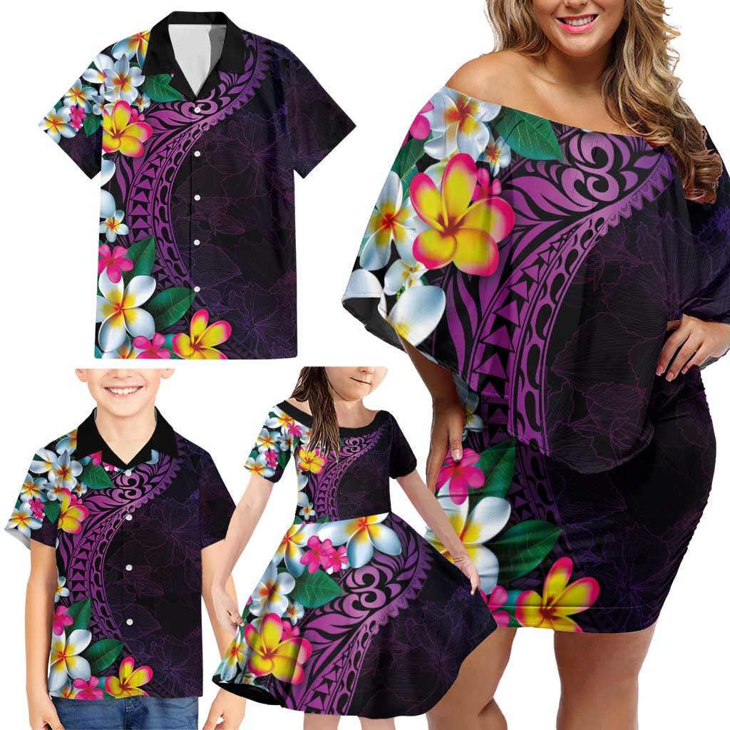 Hawaiian Plumeria-Polynesian Art Tattoo Mauve Color Family Matching Off Shoulder Short Dress and Hawaiian Shirt LT03 - Polynesian Pride