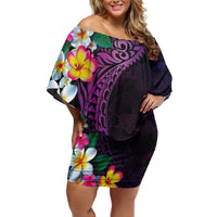 Hawaiian Plumeria-Polynesian Art Tattoo Mauve Color Family Matching Off Shoulder Short Dress and Hawaiian Shirt LT03 Mom's Dress Purple - Polynesian Pride