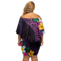 Hawaiian Plumeria-Polynesian Art Tattoo Mauve Color Family Matching Off Shoulder Short Dress and Hawaiian Shirt LT03 - Polynesian Pride