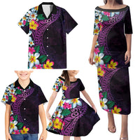 Hawaiian Plumeria-Polynesian Art Tattoo Mauve Color Family Matching Puletasi and Hawaiian Shirt LT03 - Polynesian Pride