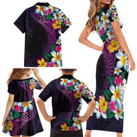 Hawaiian Plumeria-Polynesian Art Tattoo Mauve Color Family Matching Short Sleeve Bodycon Dress and Hawaiian Shirt LT03 - Polynesian Pride
