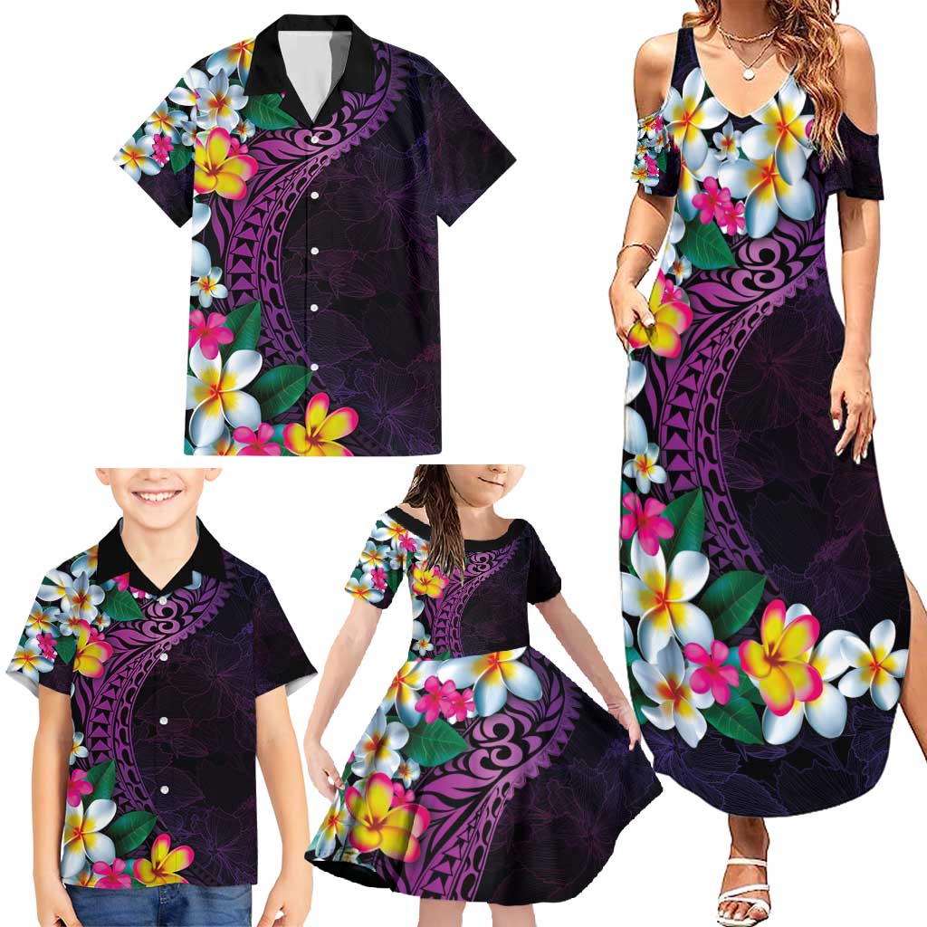Hawaiian Plumeria-Polynesian Art Tattoo Mauve Color Family Matching Summer Maxi Dress and Hawaiian Shirt LT03 - Polynesian Pride