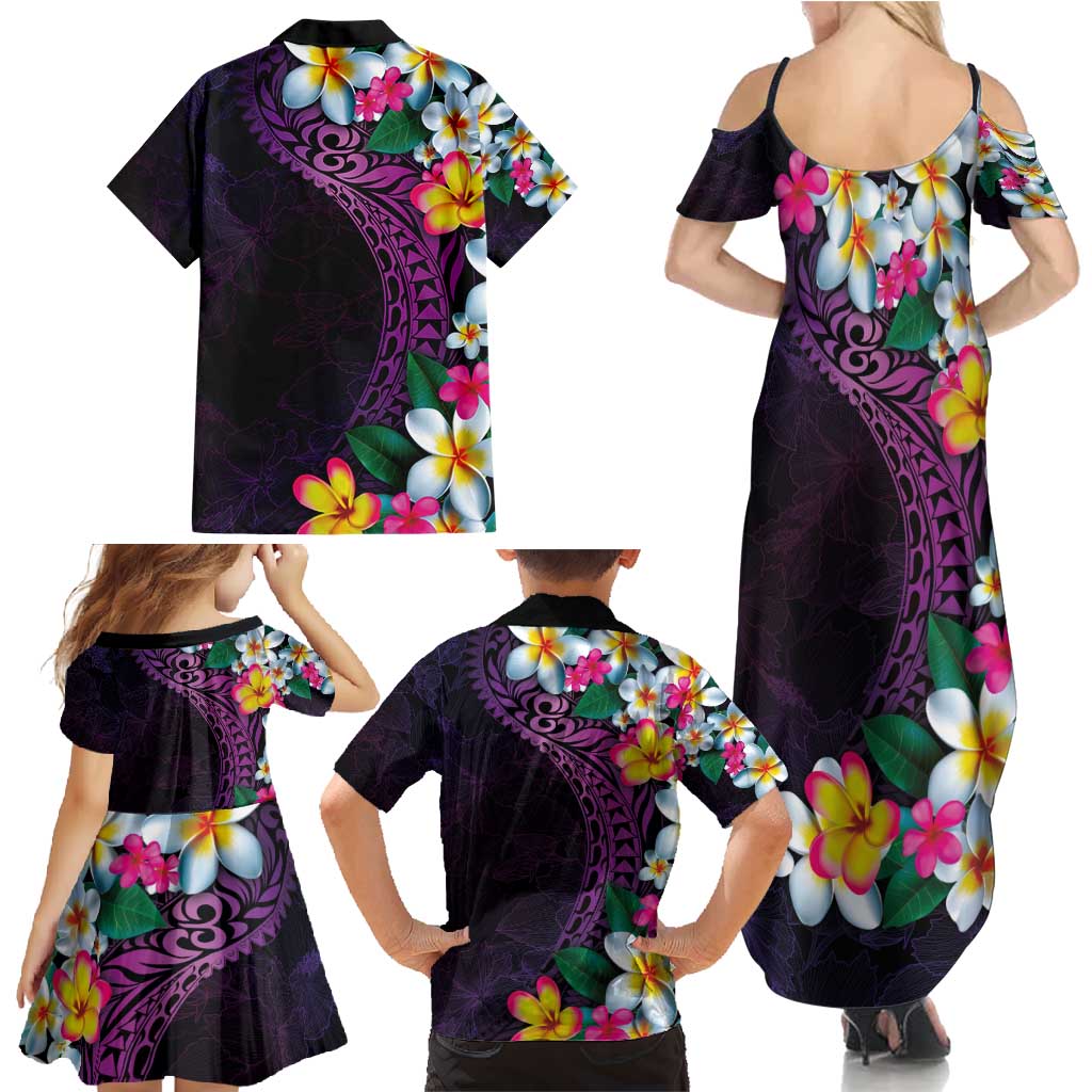 Hawaiian Plumeria-Polynesian Art Tattoo Mauve Color Family Matching Summer Maxi Dress and Hawaiian Shirt LT03 - Polynesian Pride