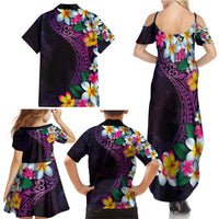 Hawaiian Plumeria-Polynesian Art Tattoo Mauve Color Family Matching Summer Maxi Dress and Hawaiian Shirt LT03 - Polynesian Pride