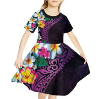 Hawaiian Plumeria-Polynesian Art Tattoo Mauve Color Kid Short Sleeve Dress
