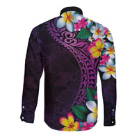Hawaiian Plumeria-Polynesian Art Tattoo Mauve Color Long Sleeve Button Shirt