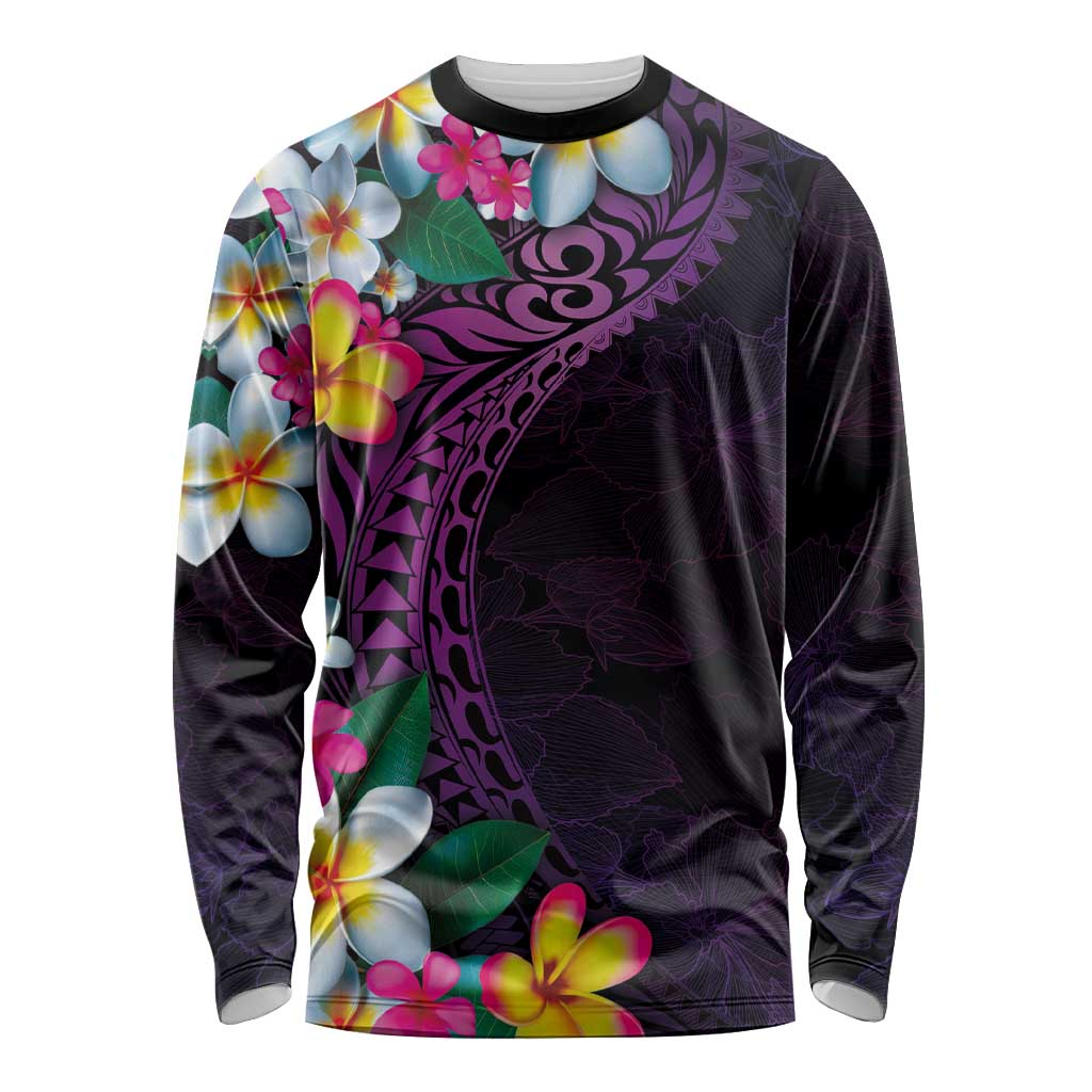 Hawaiian Plumeria-Polynesian Art Tattoo Mauve Color Long Sleeve Shirt
