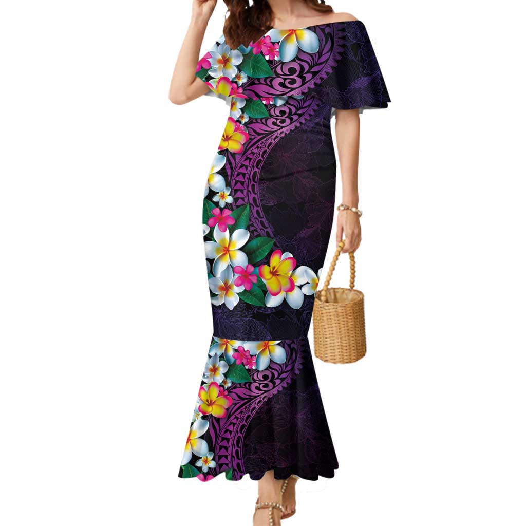 Hawaiian Plumeria-Polynesian Art Tattoo Mauve Color Mermaid Dress