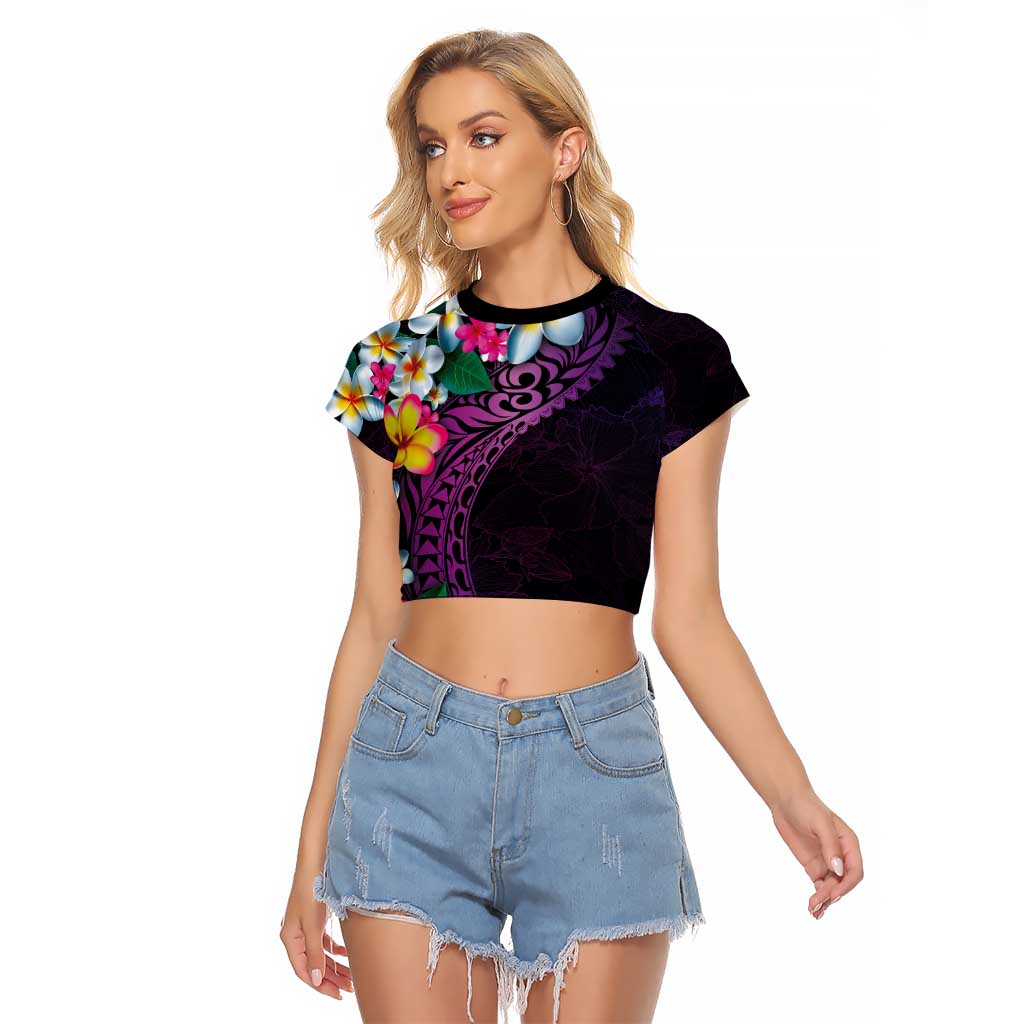 Hawaiian Plumeria-Polynesian Art Tattoo Mauve Color Raglan Cropped T Shirt