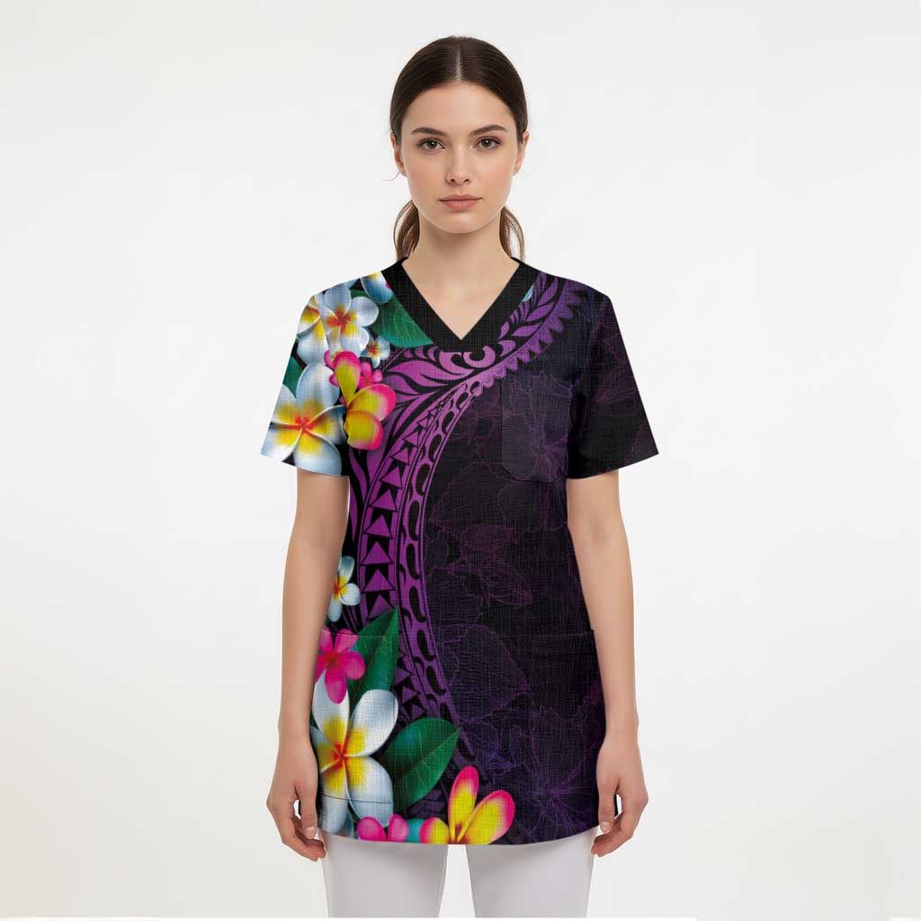 Hawaiian Plumeria-Polynesian Art Tattoo Mauve Color Scrub Top - Polynesian Pride