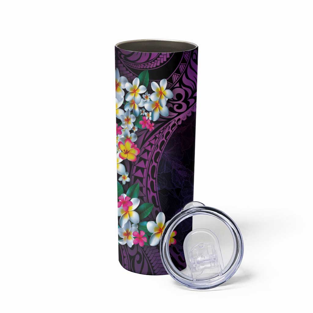 Hawaiian Plumeria-Polynesian Art Tattoo Mauve Color Skinny Tumbler