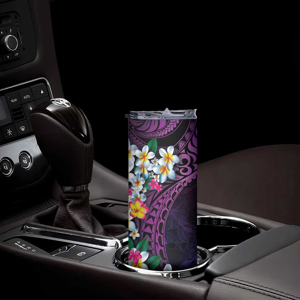 Hawaiian Plumeria-Polynesian Art Tattoo Mauve Color Skinny Tumbler