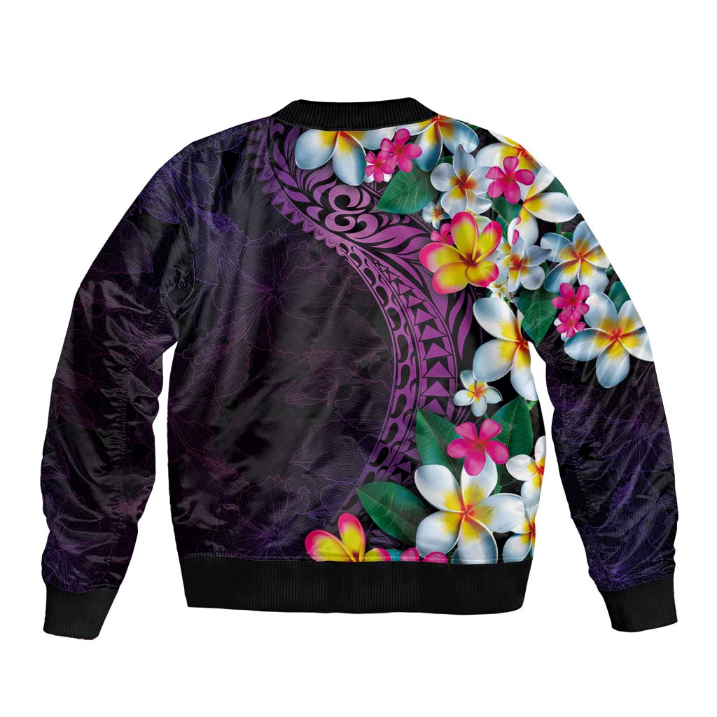 Hawaiian Plumeria-Polynesian Art Tattoo Mauve Color Sleeve Zip Bomber Jacket LT03 - Polynesian Pride