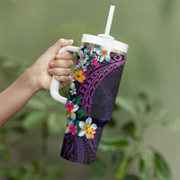 Hawaiian Plumeria-Polynesian Art Tattoo Mauve Color Tumbler With Handle