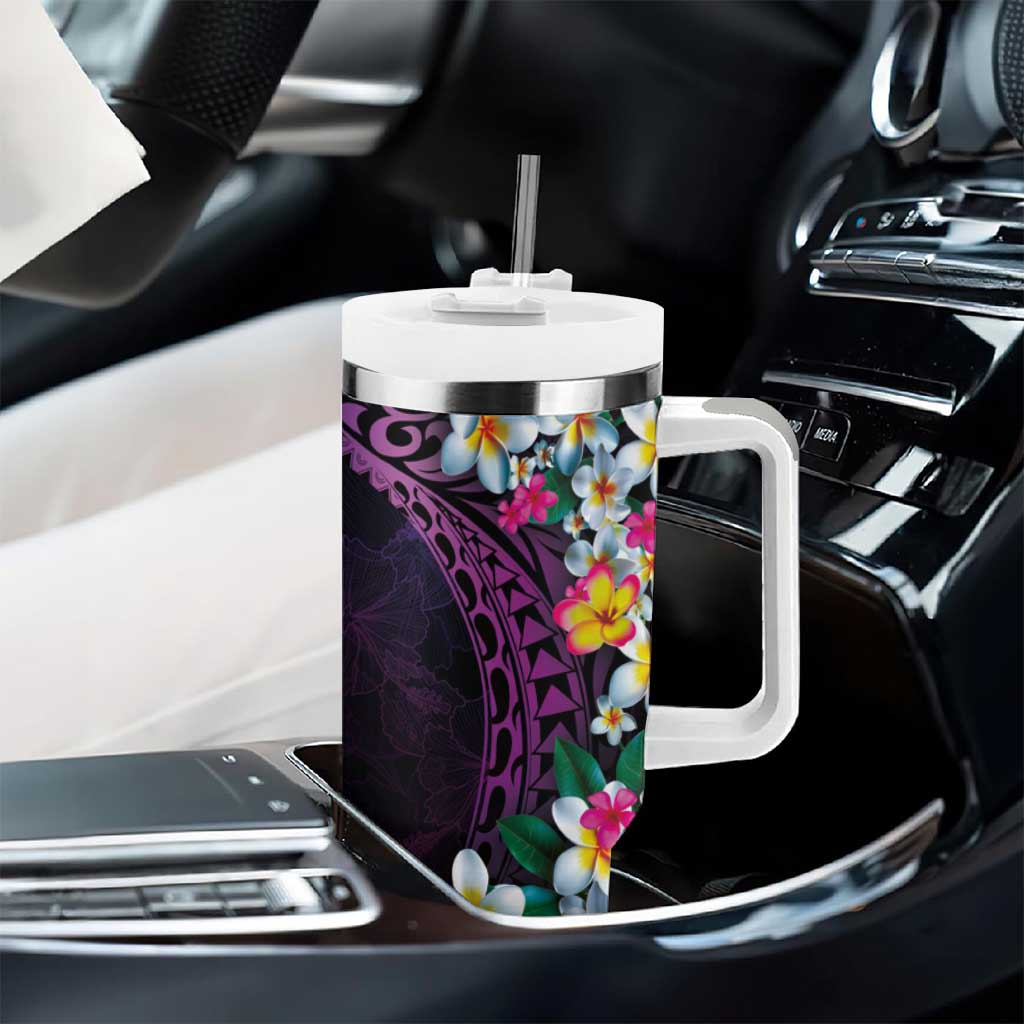 Hawaiian Plumeria-Polynesian Art Tattoo Mauve Color Tumbler With Handle