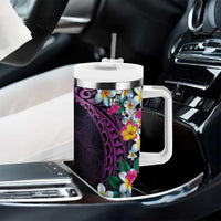 Hawaiian Plumeria-Polynesian Art Tattoo Mauve Color Tumbler With Handle