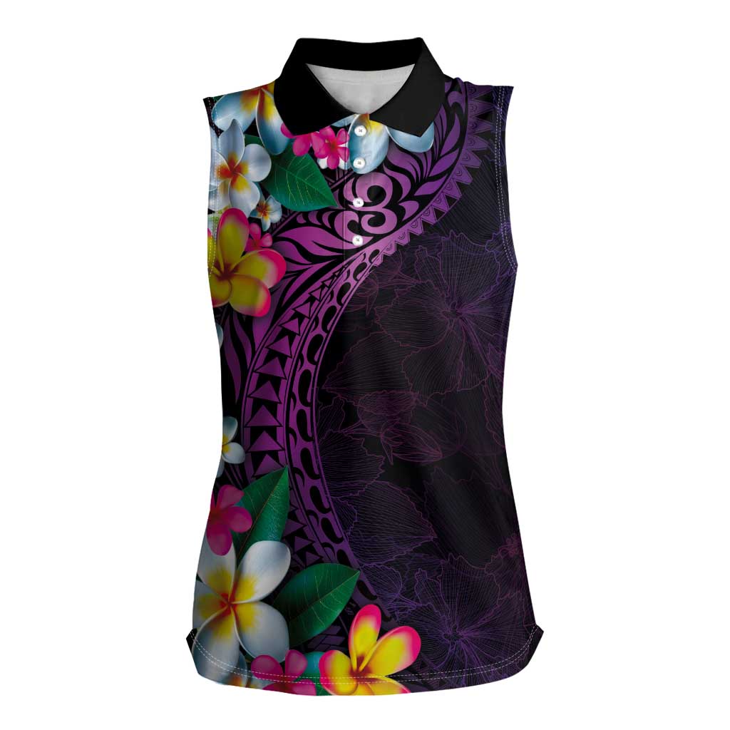 Hawaiian Plumeria-Polynesian Art Tattoo Mauve Color Women Sleeveless Polo Shirt