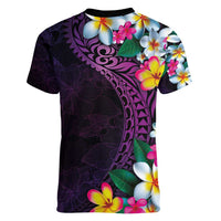 Hawaiian Plumeria-Polynesian Art Tattoo Mauve Color Women V-Neck T-Shirt
