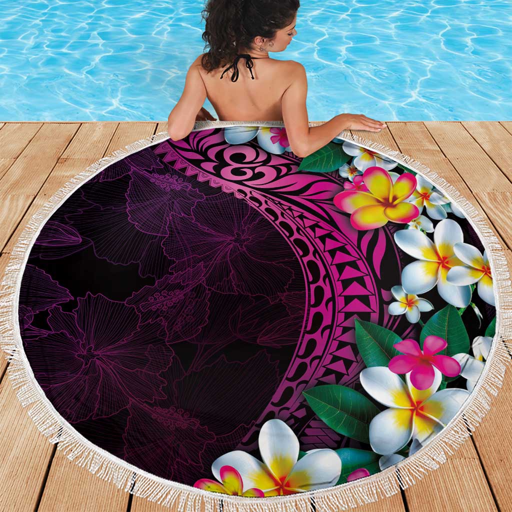 Hawaiian Plumeria-Polynesian Art Tattoo Plum Pink Color Beach Blanket LT03 - Polynesian Pride