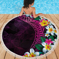 Hawaiian Plumeria-Polynesian Art Tattoo Plum Pink Color Beach Blanket LT03 - Polynesian Pride