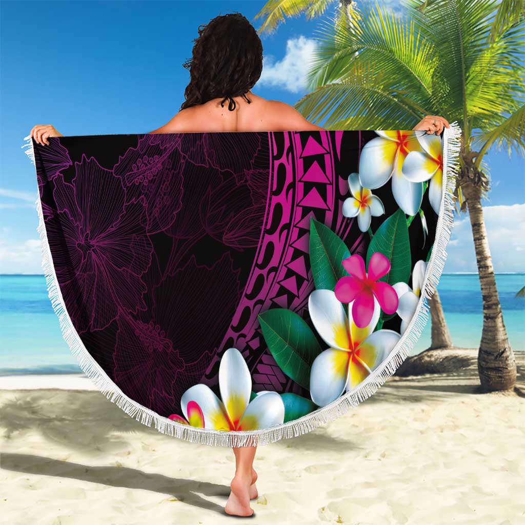 Hawaiian Plumeria-Polynesian Art Tattoo Plum Pink Color Beach Blanket LT03 - Polynesian Pride