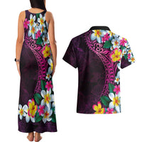 Hawaiian Plumeria-Polynesian Art Tattoo Plum Pink Color Couples Matching Tank Maxi Dress and Hawaiian Shirt LT03 - Polynesian Pride