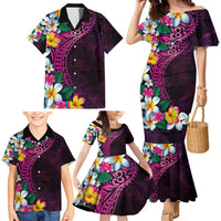 Hawaiian Plumeria-Polynesian Art Tattoo Plum Pink Color Family Matching Mermaid Dress and Hawaiian Shirt LT03 - Polynesian Pride