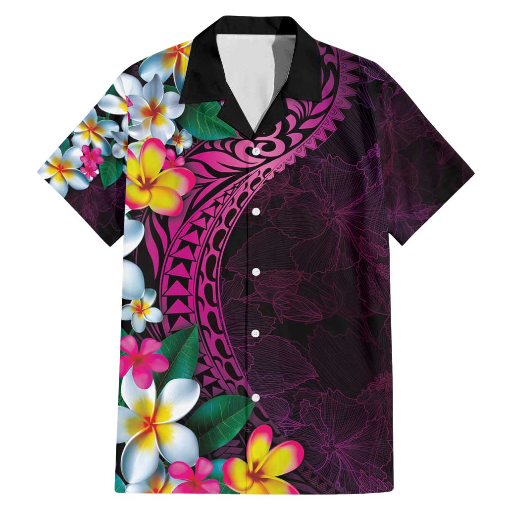 Hawaiian Plumeria-Polynesian Art Tattoo Plum Pink Color Family Matching Mermaid Dress and Hawaiian Shirt LT03 Dad's Shirt - Short Sleeve Pink - Polynesian Pride