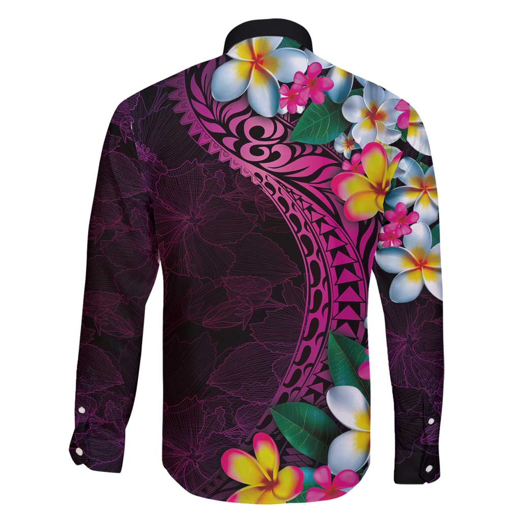 Hawaiian Plumeria-Polynesian Art Tattoo Plum Pink Color Family Matching Off Shoulder Maxi Dress and Hawaiian Shirt LT03 - Polynesian Pride