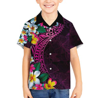 Hawaiian Plumeria-Polynesian Art Tattoo Plum Pink Color Family Matching Off Shoulder Short Dress and Hawaiian Shirt LT03 Son's Shirt Pink - Polynesian Pride