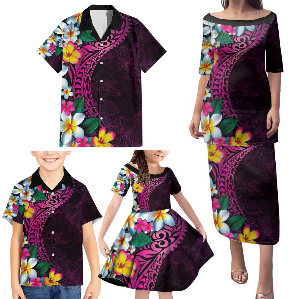 Hawaiian Plumeria-Polynesian Art Tattoo Plum Pink Color Family Matching Puletasi and Hawaiian Shirt LT03 - Polynesian Pride
