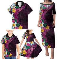 Hawaiian Plumeria-Polynesian Art Tattoo Plum Pink Color Family Matching Puletasi and Hawaiian Shirt LT03 - Polynesian Pride
